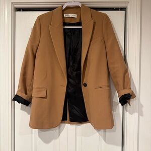 Zara Women's Tan Blazer with Black Lining